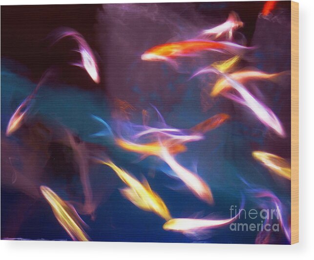 Abstract Wood Print featuring the photograph Dancing with Koi by Judi Bagwell