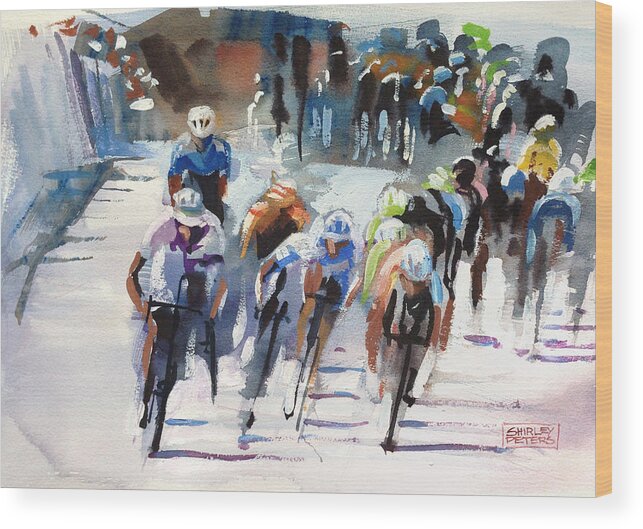 Bike Paintings Wood Print featuring the painting Dash in Haze by Shirley Peters