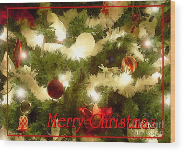 Christmas Tree Wood Print featuring the mixed media Decorated Tree Christmas Card by E B Schmidt