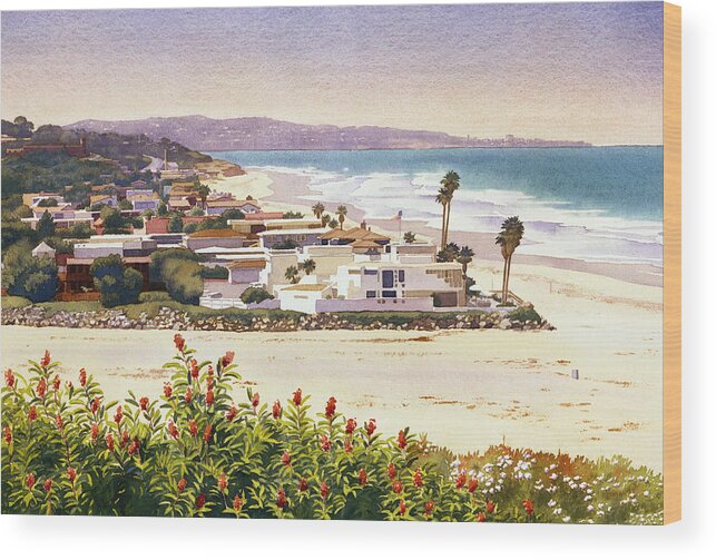 Beach Wood Print featuring the painting Dog Beach Del Mar by Mary Helmreich
