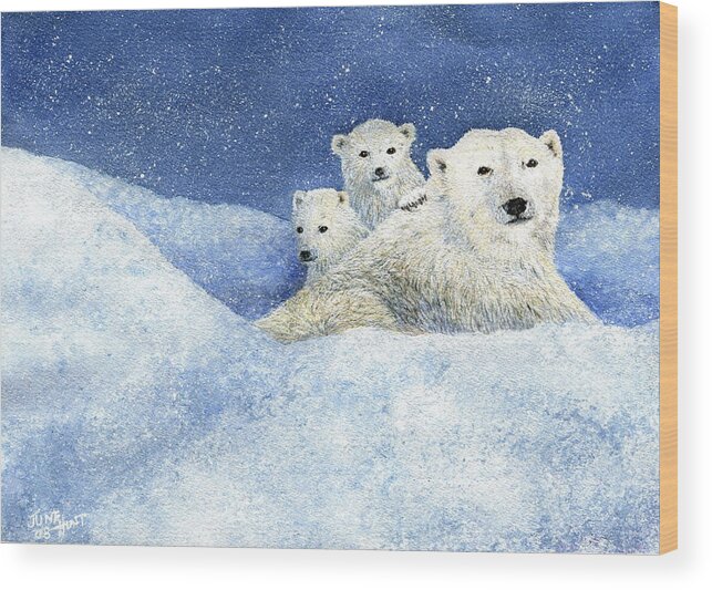 Polar Bear Wood Print featuring the painting Don't Mess with Momma by June Hunt