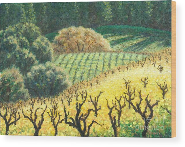 Landscape Wood Print featuring the painting Dormants in the Mustards by Carl Downey