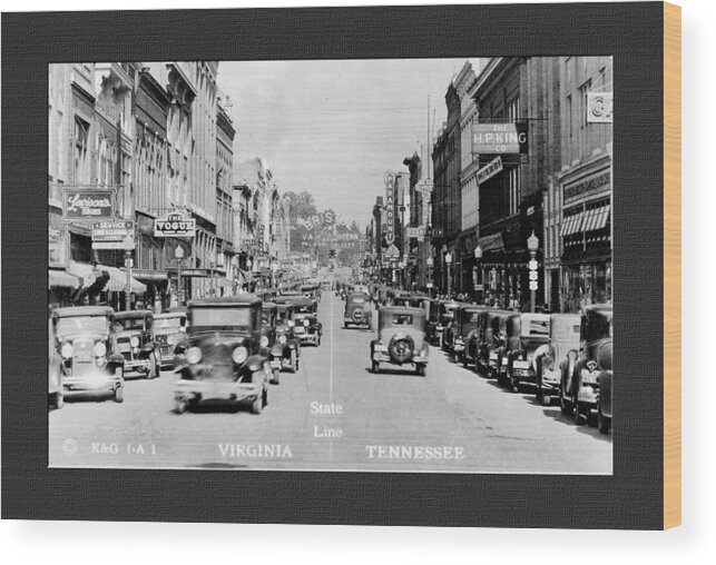 Vintage Postcard Wood Print featuring the photograph Downtown Bristol Va TN 1931 by Denise Beverly