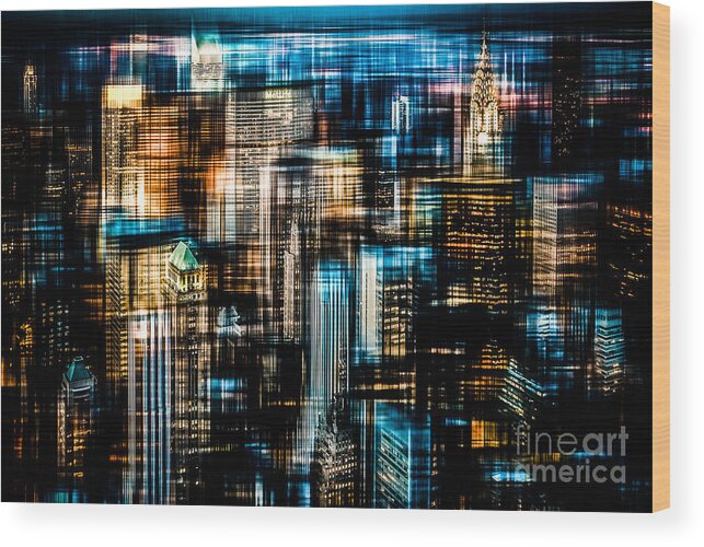Nyc Wood Print featuring the photograph Downtown II - dark by Hannes Cmarits