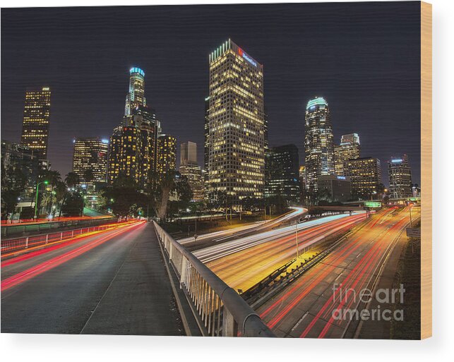 I Wood Print featuring the photograph Downtown L. A. by Eddie Yerkish