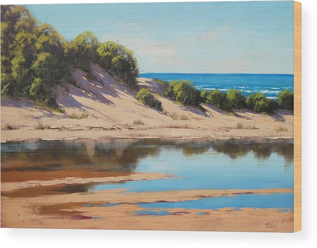 Seascape Wood Print featuring the painting Dune Reflections by Graham Gercken