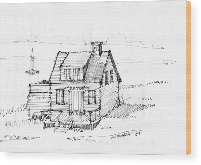Monhegan Island Wood Print featuring the drawing Eatons Residence by Richard Wambach