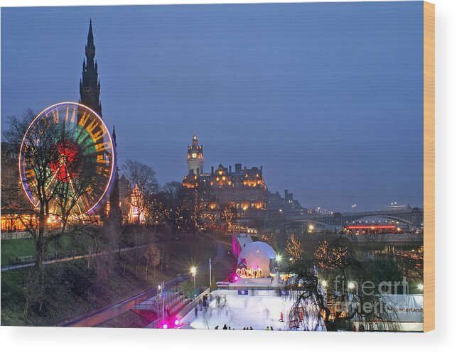 Edinburgh Wood Print featuring the photograph Edinburgh Christmas fair by David Birchall