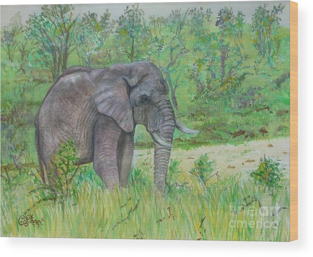 Elephants Wood Print featuring the painting Elephant at Kruger by Caroline Street