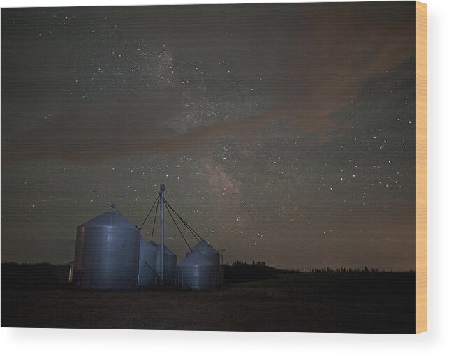 Grain Elevators Wood Print featuring the photograph Elevators and Milky Way by Doug Davidson