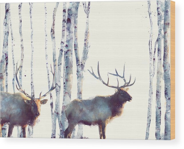 Elk Wood Print featuring the painting Elk // Follow by Amy Hamilton