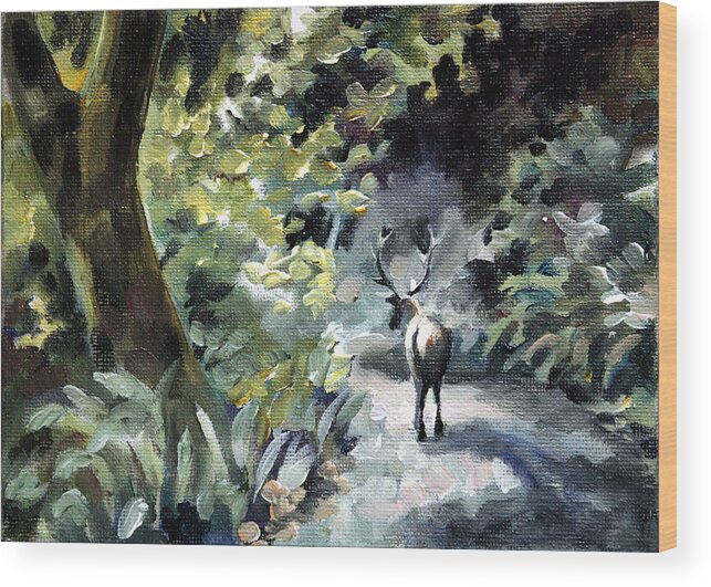 Elk Wood Print featuring the painting Elk on the Road by Sarah Lynch