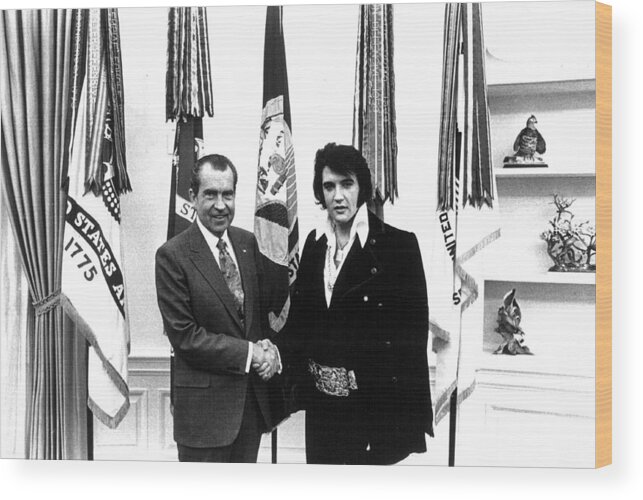 Elvis Wood Print featuring the photograph Elvis Presley and President Nixon by Retro Images Archive
