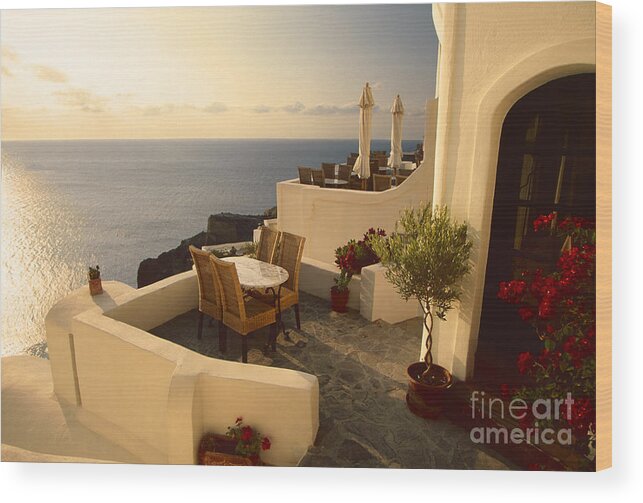 Santorini Wood Print featuring the photograph End of summer by Aiolos Greek Collections