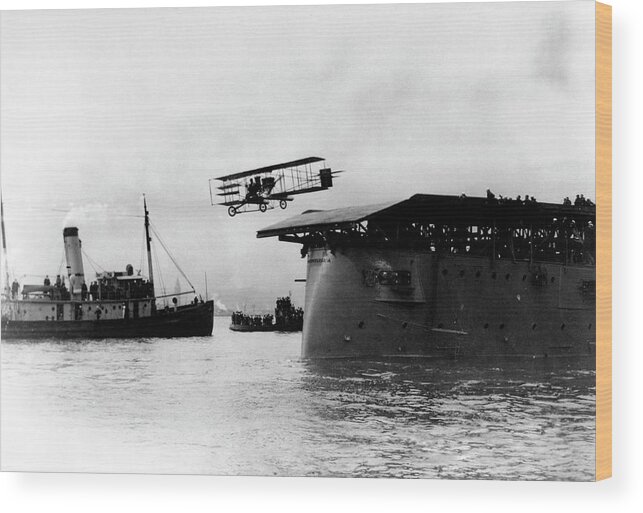 20th Century Wood Print featuring the photograph Eugene Ely Taking Off From Uss Pennsylvania by Us Navy/science Photo Library