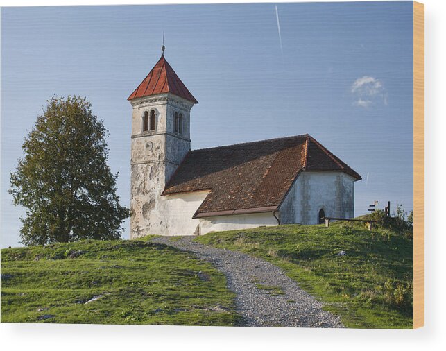 Saint Wood Print featuring the photograph Evening glow over church by Ian Middleton