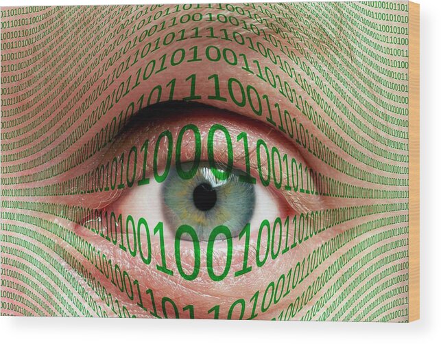Eye Wood Print featuring the photograph Eye And Binary Code by Victor De Schwanberg