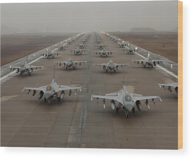 Science Wood Print featuring the photograph F-16 Fighting Falcons, Kunsan Air Base by Science Source