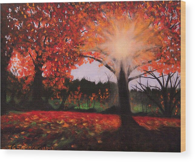 Autumn Wood Print featuring the painting Fall Shine by Janet Greer Sammons