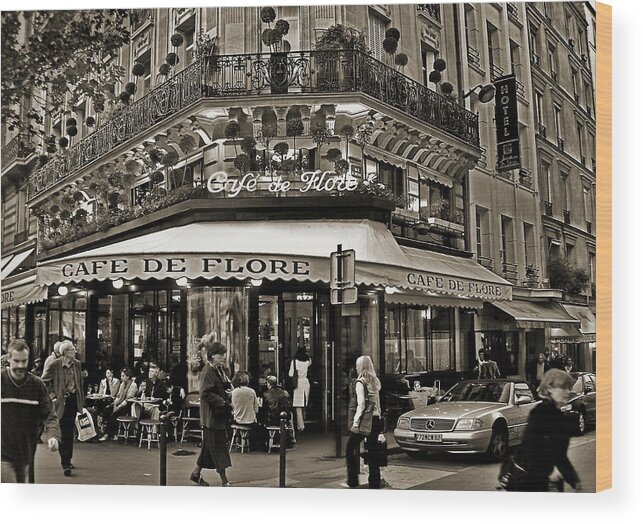 Paris Wood Print featuring the photograph Famous and charming Parisien Cafe de Flore, at a corner in Paris by Carlos Alkmin