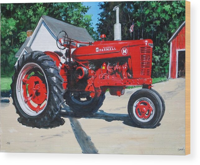 Tractor Wood Print featuring the painting Farmall M by William Brody