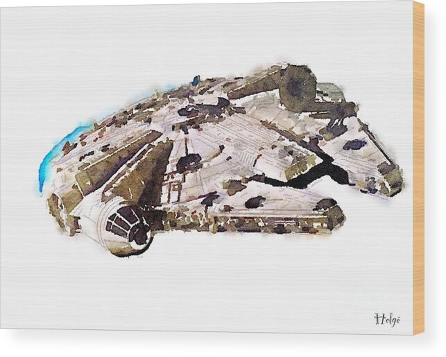 Millenium Falcon Wood Print featuring the painting Millenium Falcon by HELGE Art Gallery