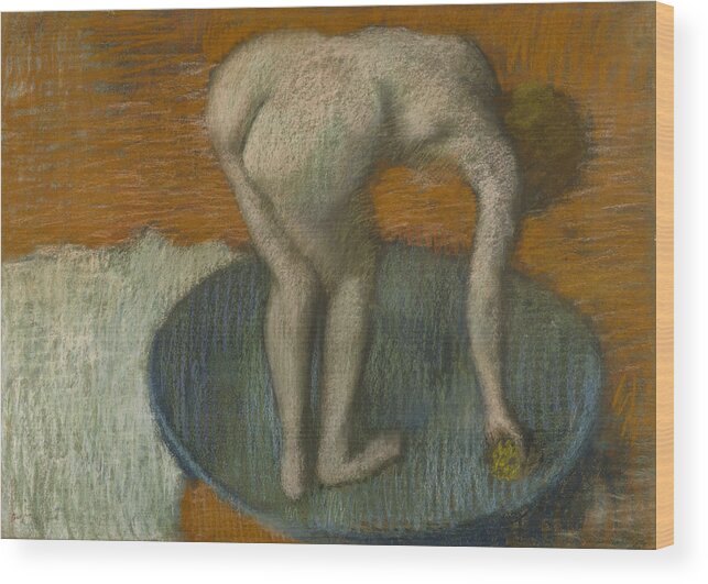 Female Wood Print featuring the drawing Femme Au Tub by Edgar Degas