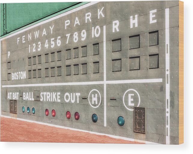 Green Monster Wood Print featuring the photograph Fenway Park Scoreboard by Susan Candelario