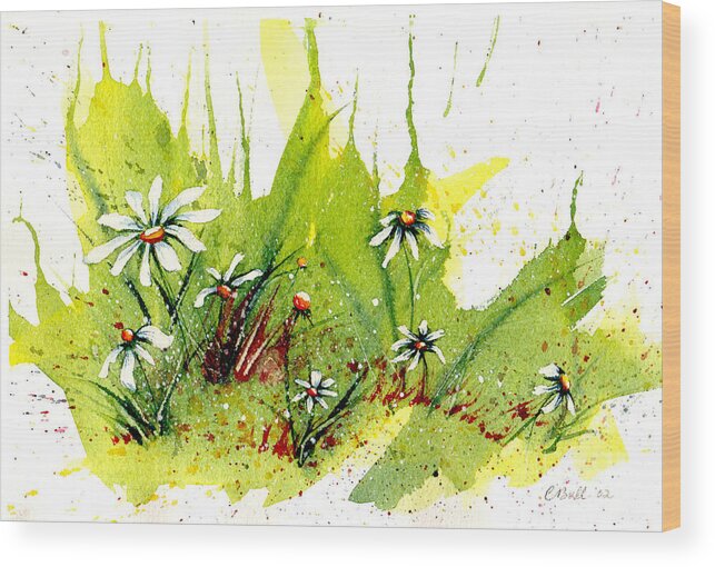 Landscape Wood Print featuring the painting Field of Daisies by Claire Bull