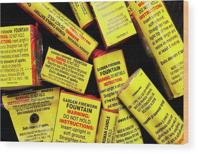 Firework Wood Print featuring the photograph Firework Safety Warnings by Mark Williamson/science Photo Library
