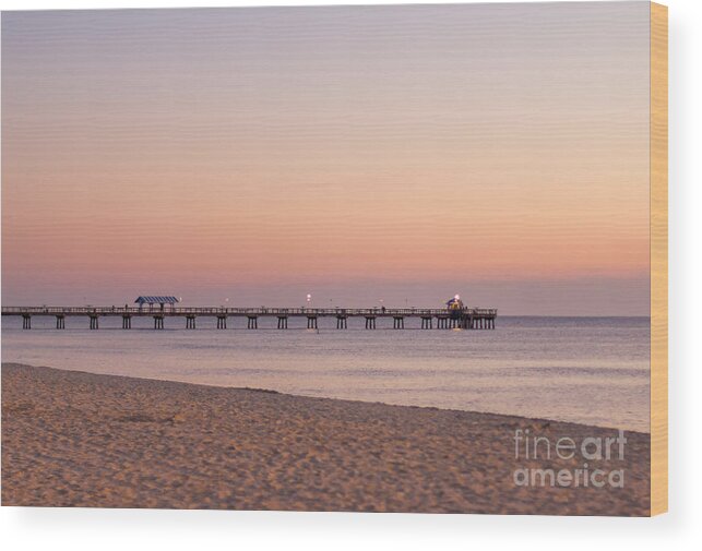 Lauderdale Wood Print featuring the photograph Fishing pier in Lauderdale By The Sea - at sunrise by Les Palenik