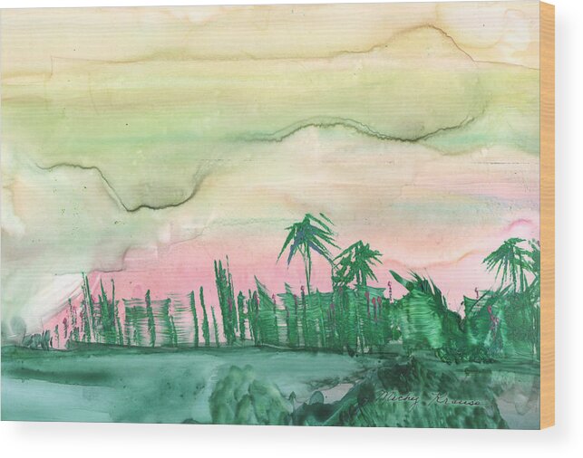 Palm Trees Wood Print featuring the painting Florida City-Skyline by Mickey Krause