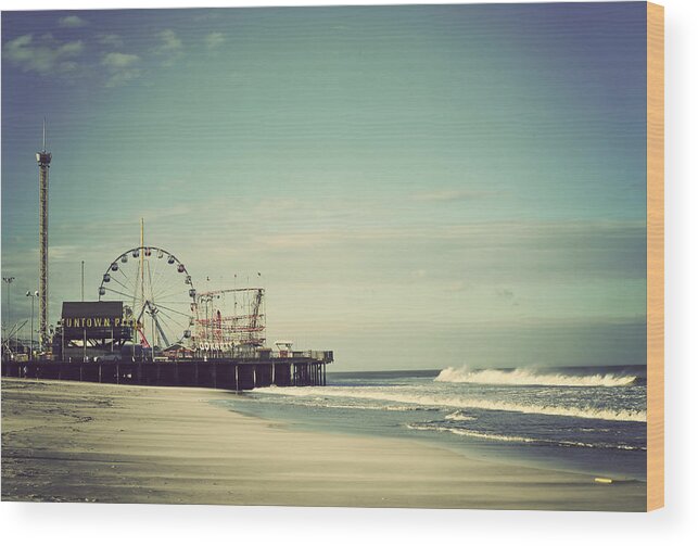 Funtown Pier Wood Print featuring the photograph Funtown Pier Seaside Heights New Jersey Vintage by Terry DeLuco