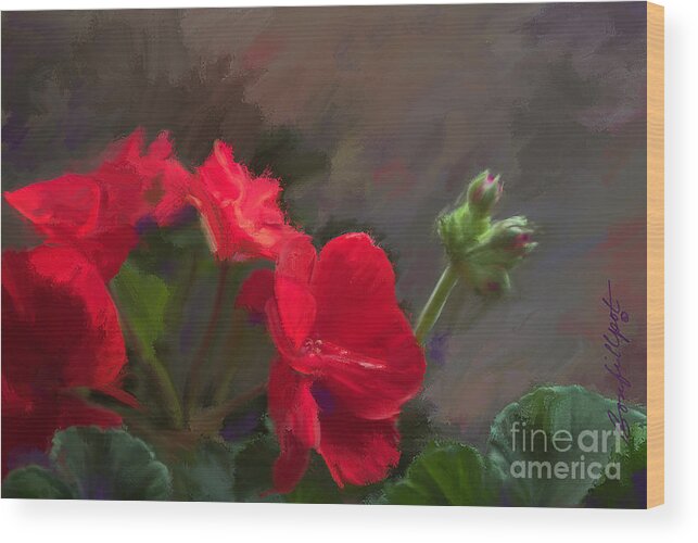 Geranium Wood Print featuring the painting Geranium in Red by Bon and Jim Fillpot