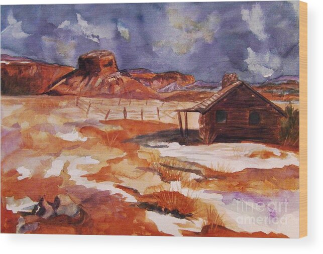 Ghost Ranc Wood Print featuring the painting Ghost Ranch NM Winter by Ellen Levinson