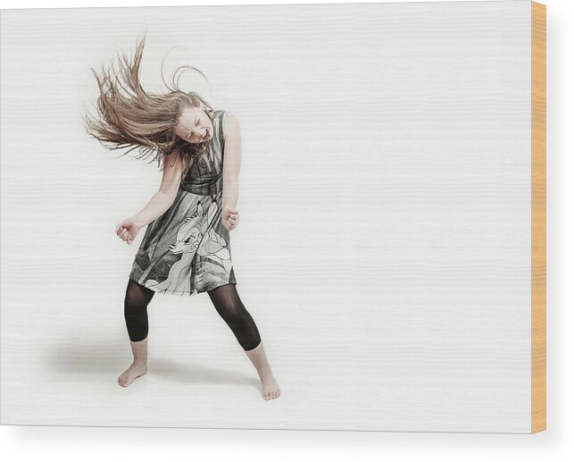 Child Wood Print featuring the photograph Girl Dancing On A Plain White Background by Krista Long