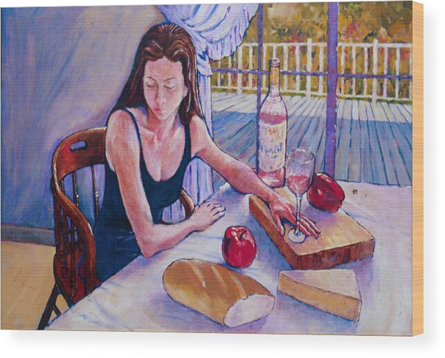 Girl Wood Print featuring the painting Girl having lunch at Montlake by Herschel Pollard