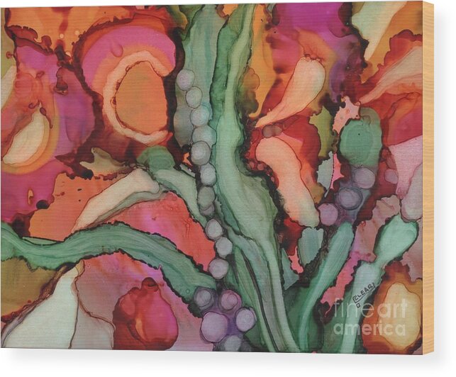 Exciting Energetic Bright Rainbow Colors Modern Wood Print featuring the painting Gloria's Garden by Joan Clear