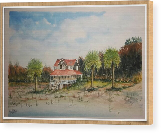 Lanscape Wood Print featuring the painting Goat Island South Carolina SOLD by Richard Benson
