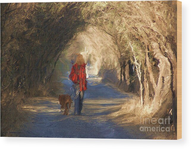 Dog Wood Print featuring the photograph Going For A Walk by John Kolenberg