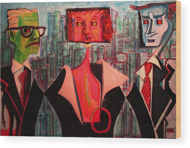 Abstract Wood Print featuring the painting Grabbing the Squares by the Circle by Dennis Tawes