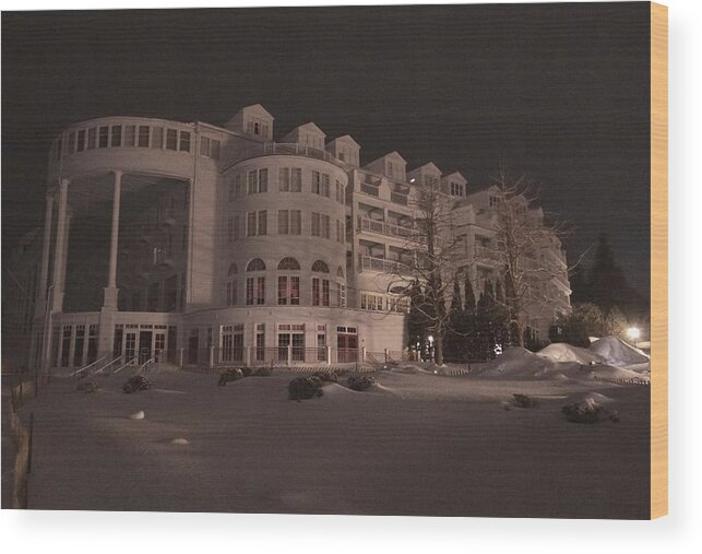 Mackinac Island Wood Print featuring the photograph Grand Hotel on a Winter Night by Keith Stokes