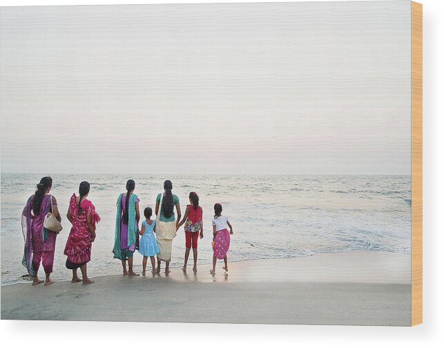Water's Edge Wood Print featuring the photograph Group Of Indian Woman And Children by Gary John Norman