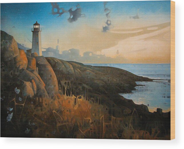Lighthouse Wood Print featuring the painting Guided By A Light by T S Carson