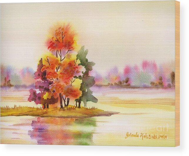 Watercolor Wood Print featuring the painting Gunpowder State Park in the Fall by Yolanda Koh