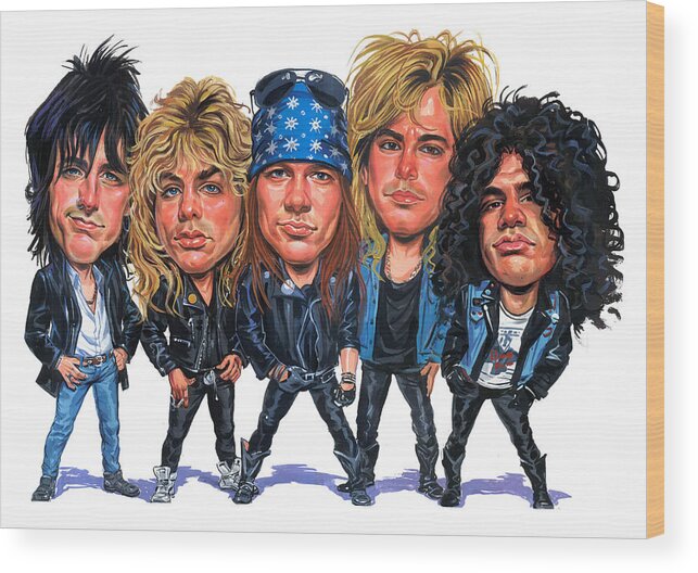 Guns And Roses Wood Print featuring the painting Guns N' Roses by Art 