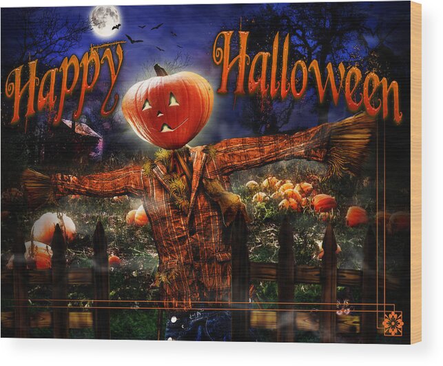 Scarecrow Wood Print featuring the digital art Happy Halloween IV by Alessandro Della Pietra