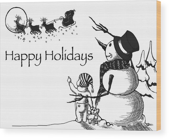 Santa Wood Print featuring the digital art Happy Holidays by Konni Jensen