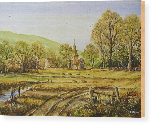 Landscape Wood Print featuring the painting Harvesting Fields by Andrew Read