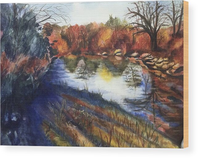 Fall Wood Print featuring the painting Hidden Creek by Mary Jo Jung